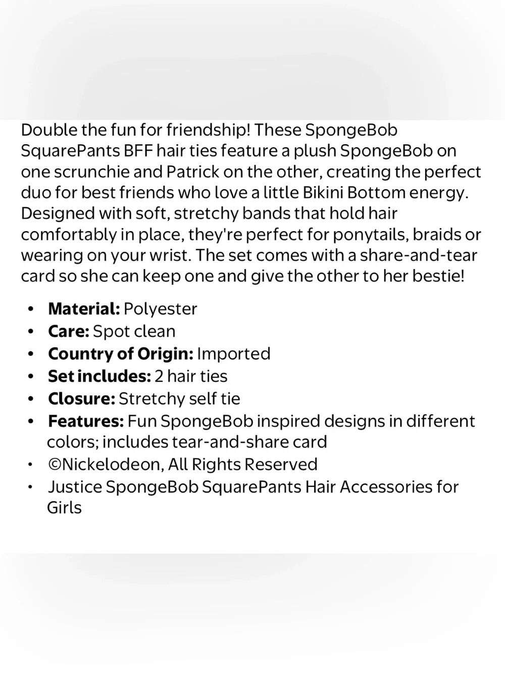 NWT Justice SpongeBob SquarePants BFF Twister Sharing Set Plush Scrunchies 2Pack